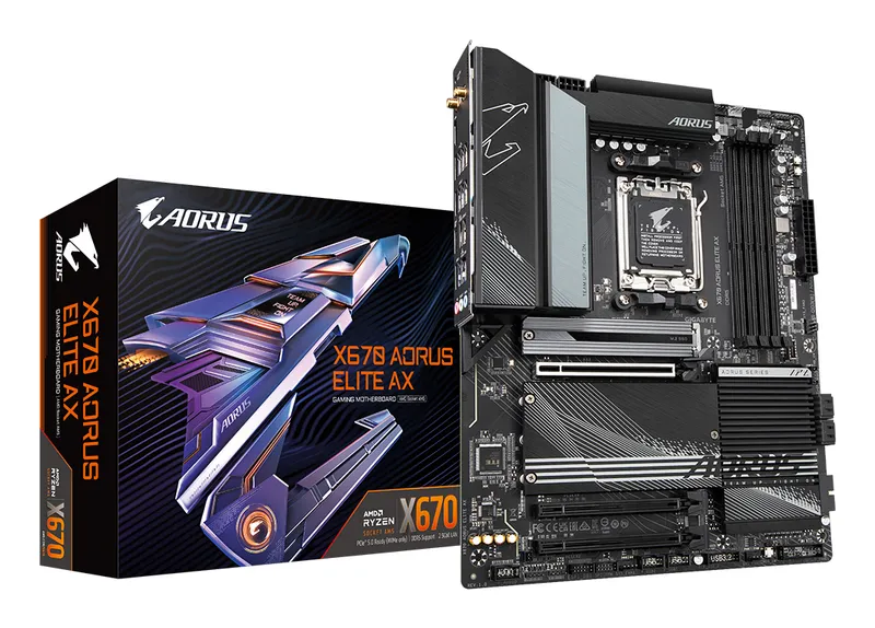 GIGABYTE X670 AORUS ELITE AX Carte mère - Compatible avec AMD Ryzen 9000 Series CPUs, 16+2+2 Phases Digital VRM, up to 8000MHz DDR5 (OC), 1xPCIe 5.0 + 3xPCIe 4.0 M.2, Wi-Fi 6E, 2.5GbE LAN, USB 3.2 Gen 2x2